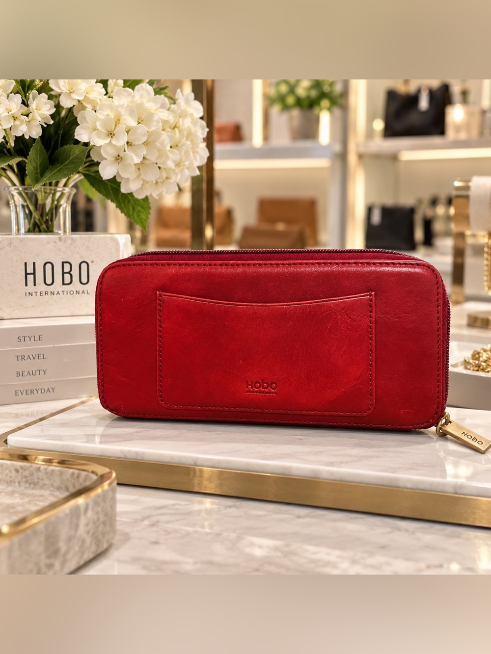 HOBO International Red Leather Zip Around Continental Organizer Wallet